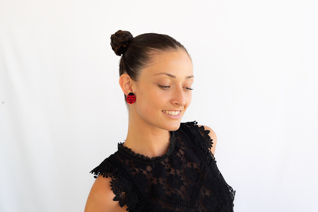 Pendientes Metacrilato y Plata Mini LADYBUG