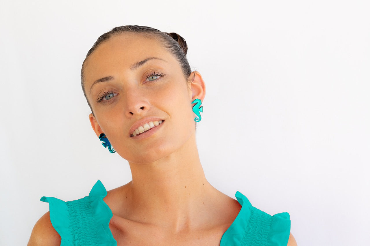 Pendientes Metacrilato y Plata Mini Seahorse