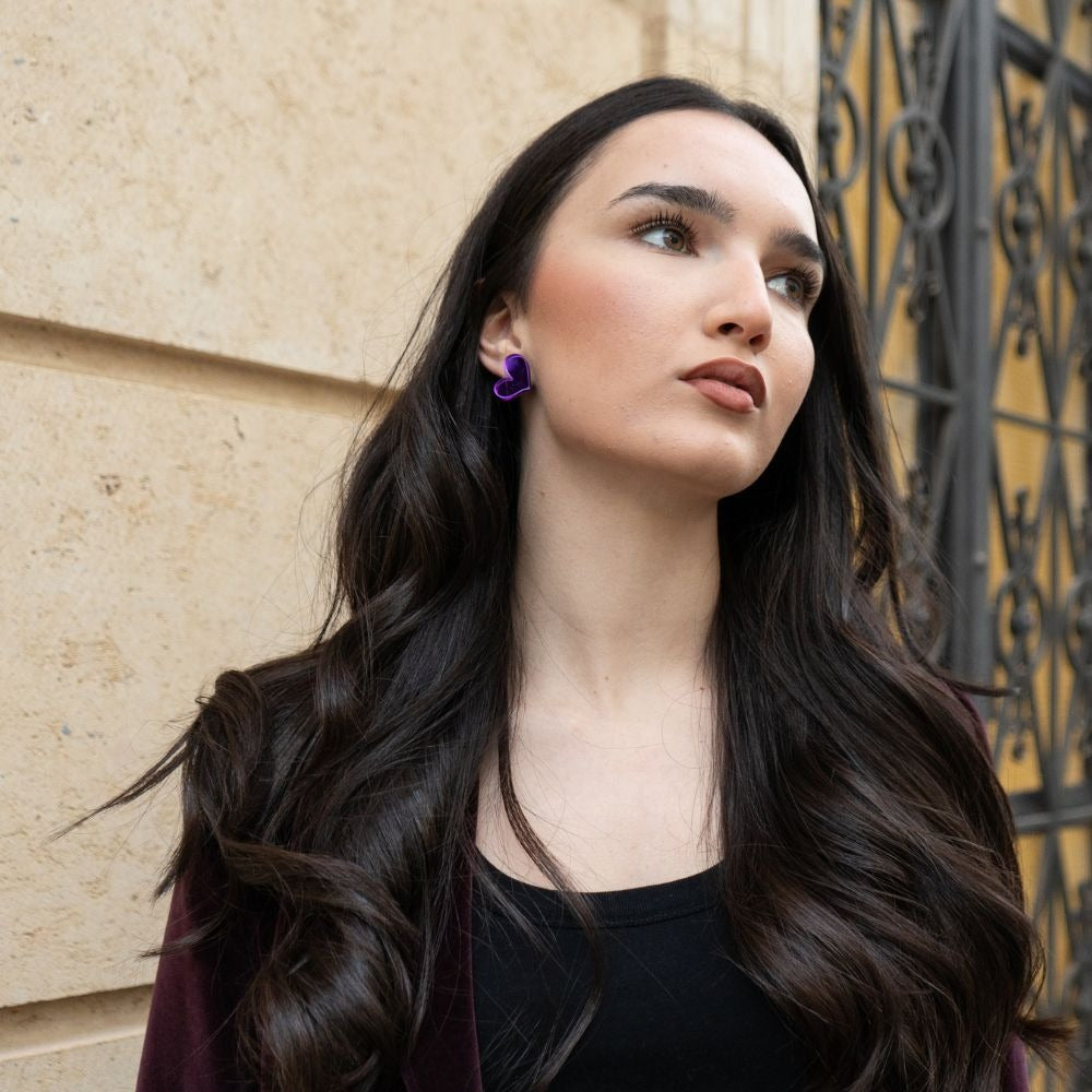 Pendientes Metacrilato de Corazón Morados