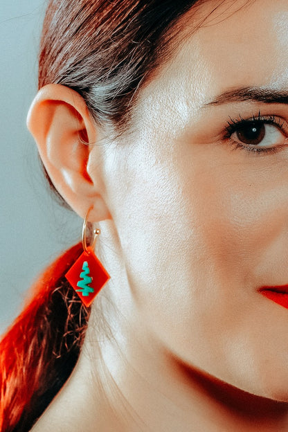 Pendientes Metacrilato Arbolito Rojo y Verde