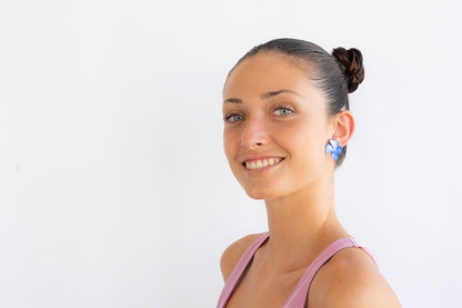Pendientes Metacrilato y Plata Mini Flores Azul Oscuras