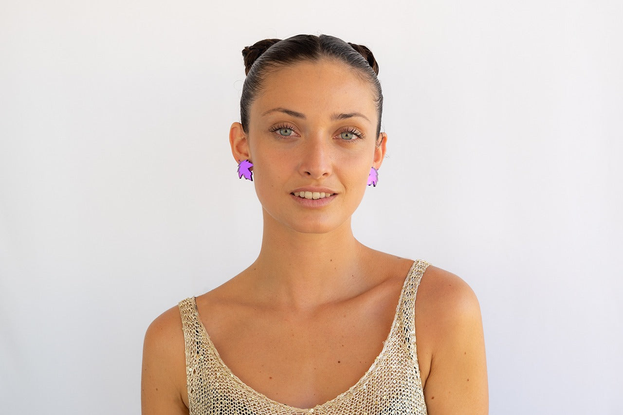 Pendientes Metacrilato y Plata Mini Hojas Púrpura