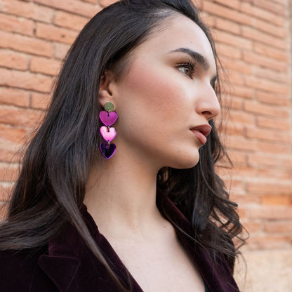 Pendientes Tres Corazones Morados