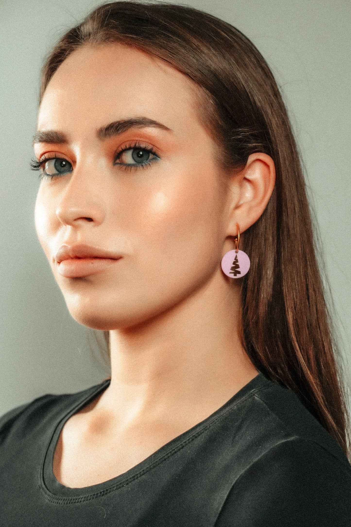 Pendientes Metacrilato Arbolito Rosa y Blanco