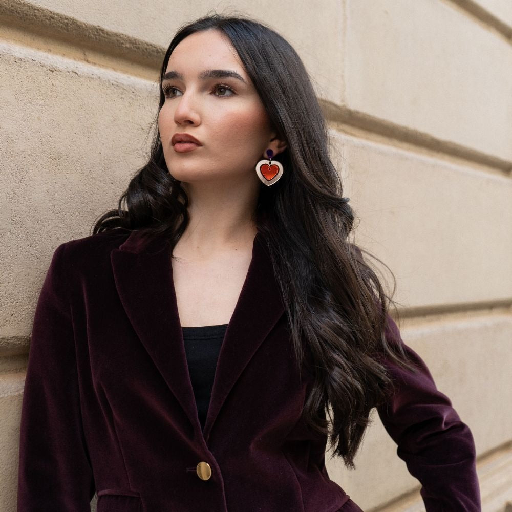 ALBA Pendientes Metacrilato Corazones Rojos Alba