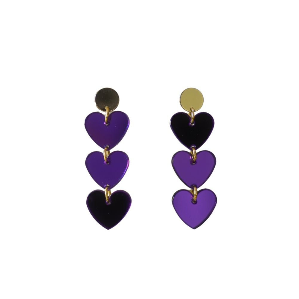 Pendientes Tres Corazones Morados