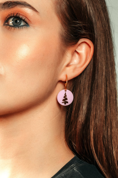 Pendientes Metacrilato Arbolito Rosa y Blanco
