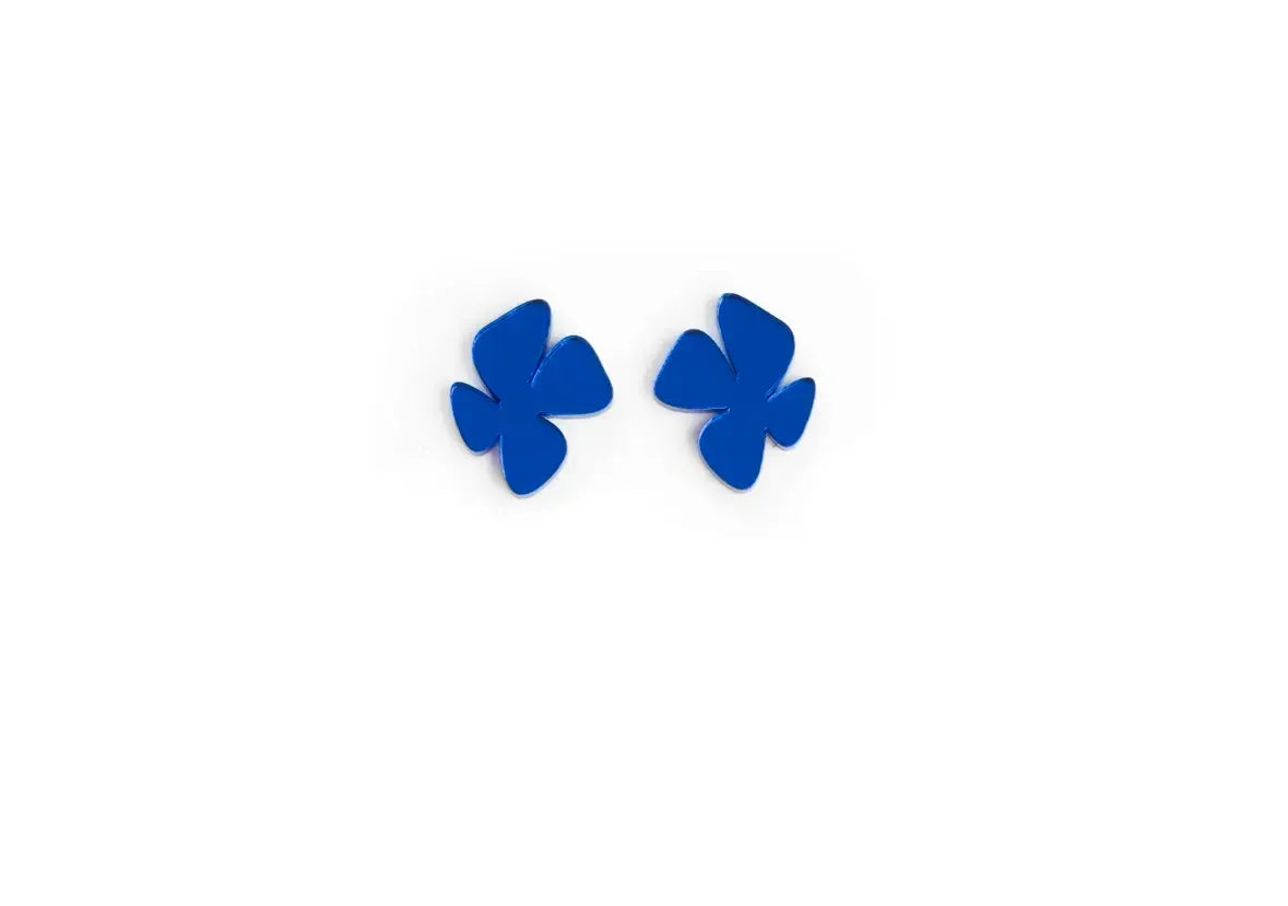Pendientes Metacrilato y Plata Mini Flores Azul Oscuras